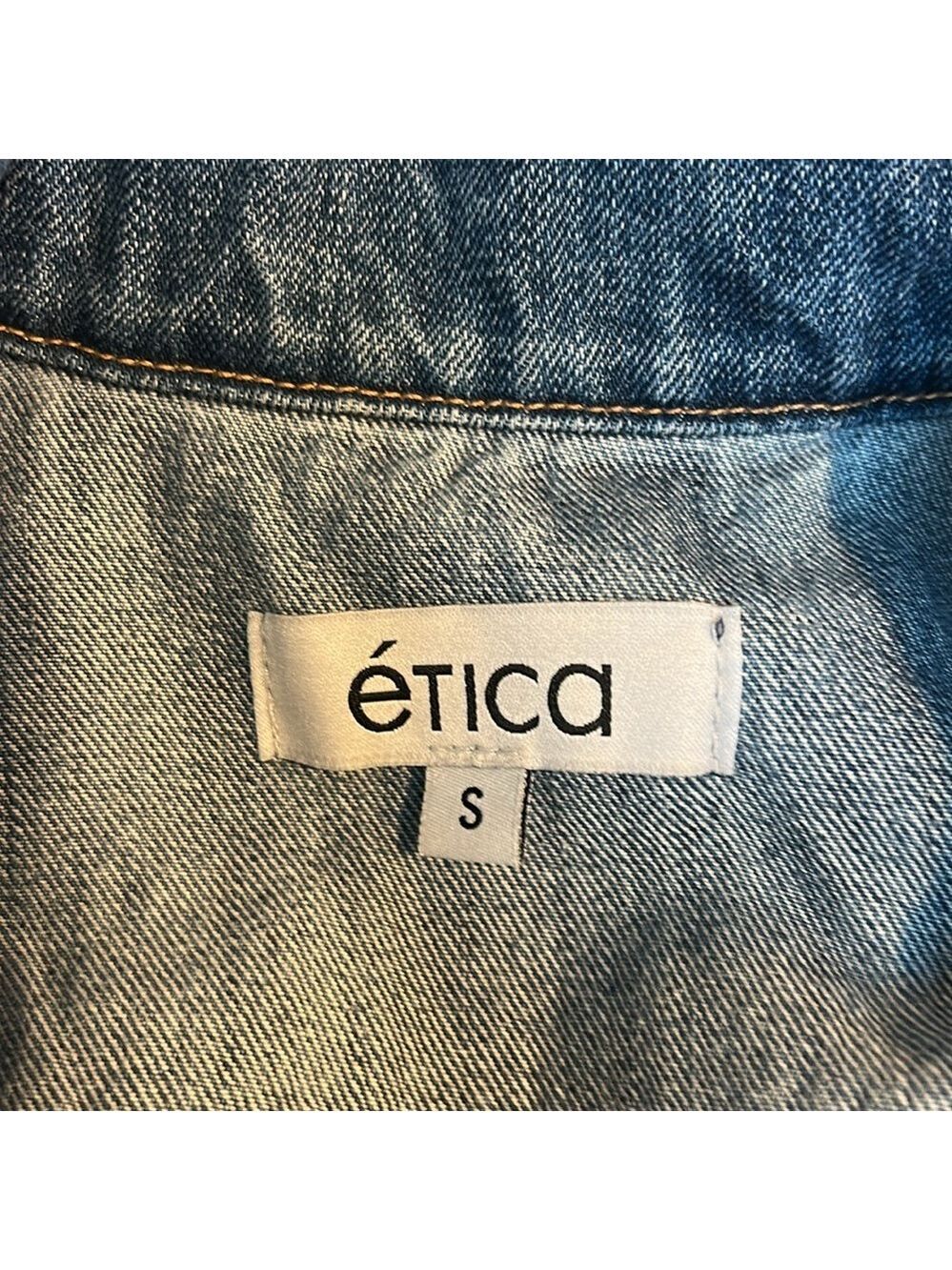 Etica Denim Snap Front 3/4 Sleeve Raw Hem Jordyn Trucker Jean Dress Size S NWT - Picture 11 of 13